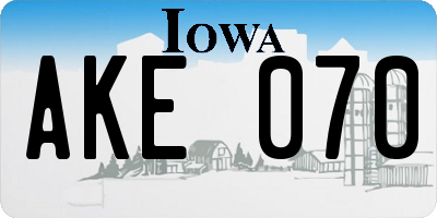 IA license plate AKE070