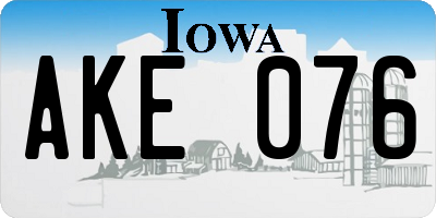 IA license plate AKE076