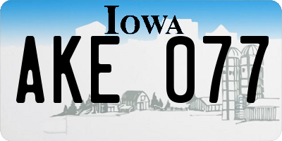 IA license plate AKE077