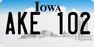 IA license plate AKE102