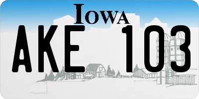 IA license plate AKE103