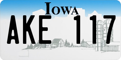 IA license plate AKE117