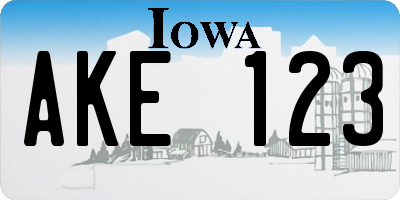 IA license plate AKE123