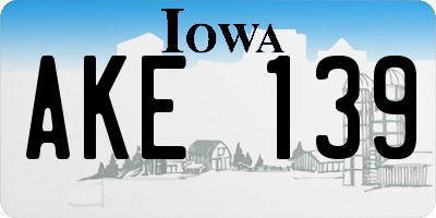 IA license plate AKE139