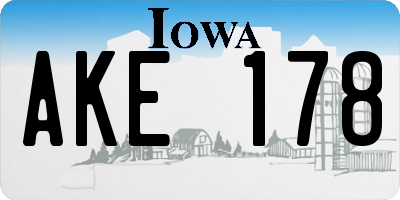 IA license plate AKE178