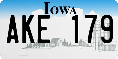 IA license plate AKE179