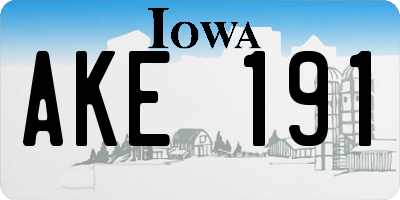 IA license plate AKE191