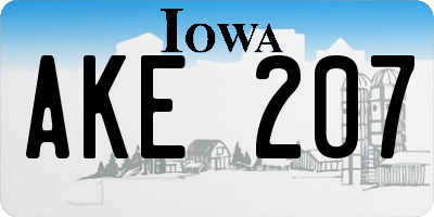 IA license plate AKE207