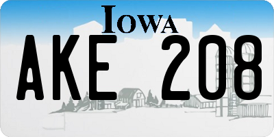 IA license plate AKE208