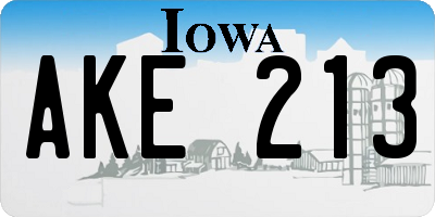 IA license plate AKE213