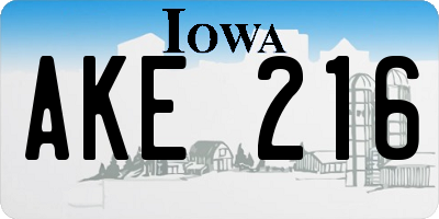 IA license plate AKE216