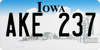 IA license plate AKE237