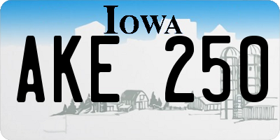 IA license plate AKE250