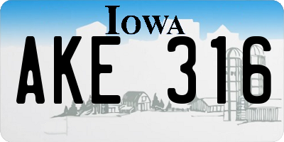 IA license plate AKE316