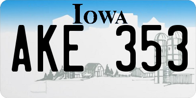 IA license plate AKE353