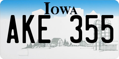 IA license plate AKE355