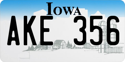 IA license plate AKE356