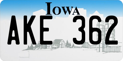 IA license plate AKE362