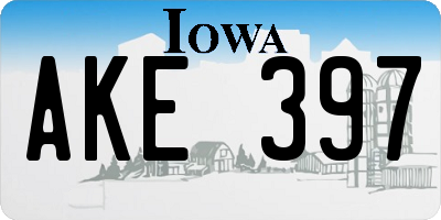 IA license plate AKE397