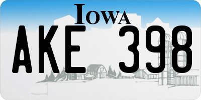 IA license plate AKE398