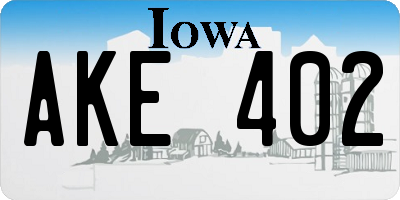 IA license plate AKE402