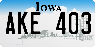 IA license plate AKE403