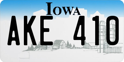 IA license plate AKE410