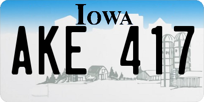 IA license plate AKE417