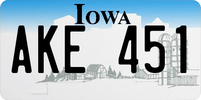 IA license plate AKE451