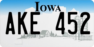 IA license plate AKE452