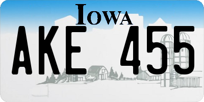 IA license plate AKE455