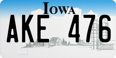 IA license plate AKE476