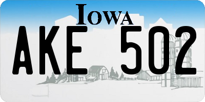 IA license plate AKE502