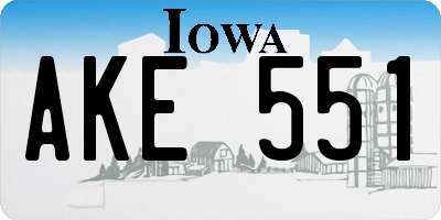 IA license plate AKE551