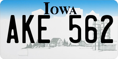 IA license plate AKE562