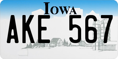 IA license plate AKE567