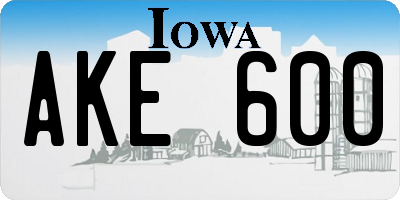 IA license plate AKE600
