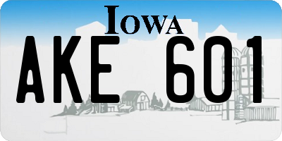 IA license plate AKE601