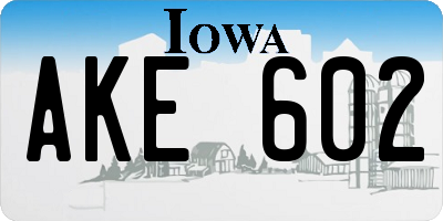 IA license plate AKE602