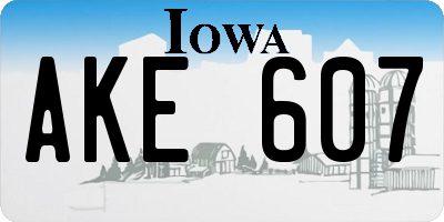 IA license plate AKE607