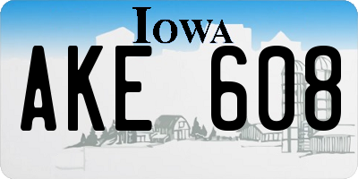 IA license plate AKE608