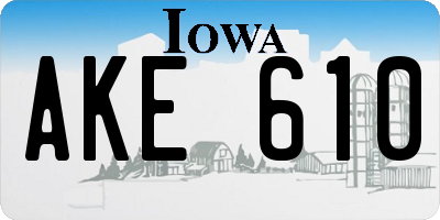 IA license plate AKE610