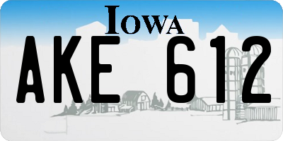 IA license plate AKE612