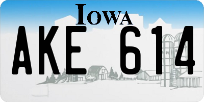 IA license plate AKE614