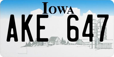 IA license plate AKE647