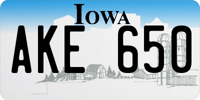 IA license plate AKE650