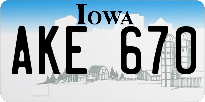 IA license plate AKE670