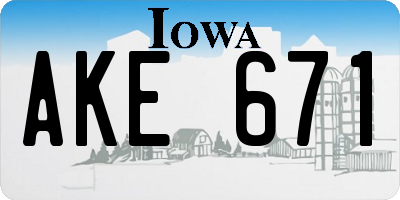 IA license plate AKE671