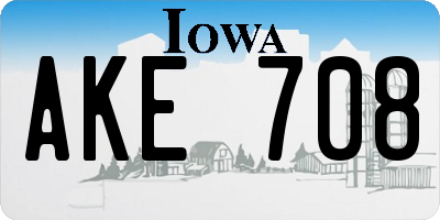 IA license plate AKE708