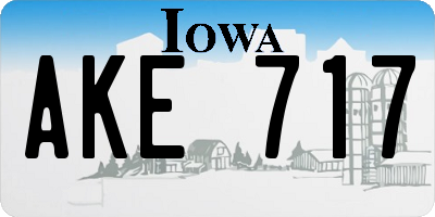 IA license plate AKE717